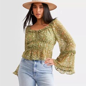 Willow & Root Floral Smocked Ruffle Top